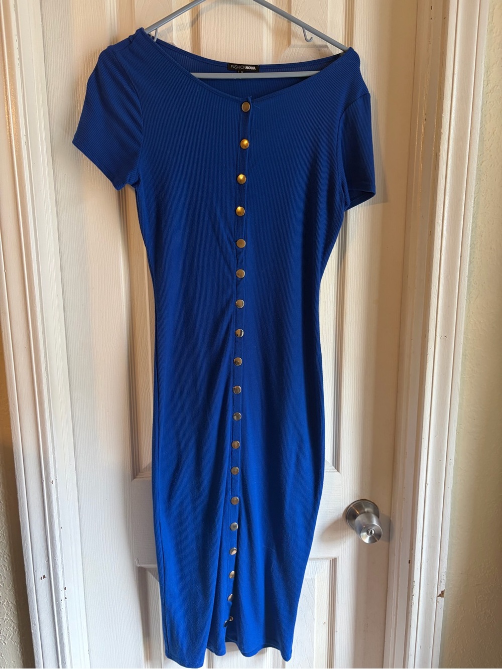 Fashion Nova Royal Blue Button-Front Midi Dress